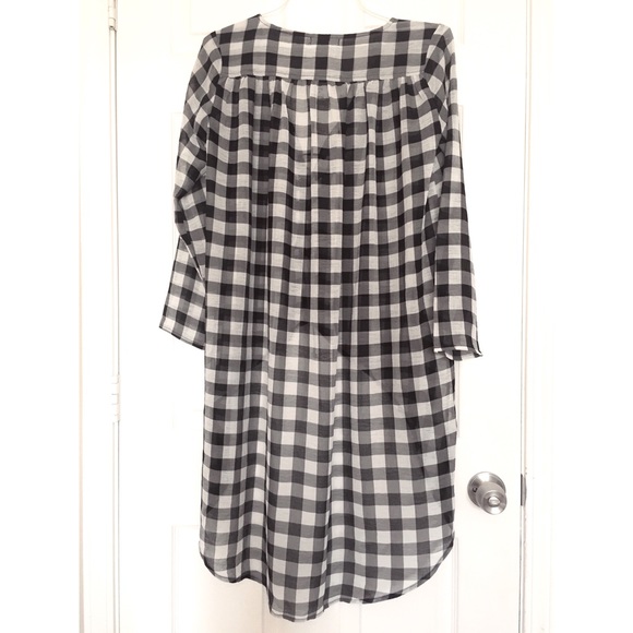 LF Millau Checkered Plaid B&W Sheer Lace Up Blouse - Picture 3 of 3